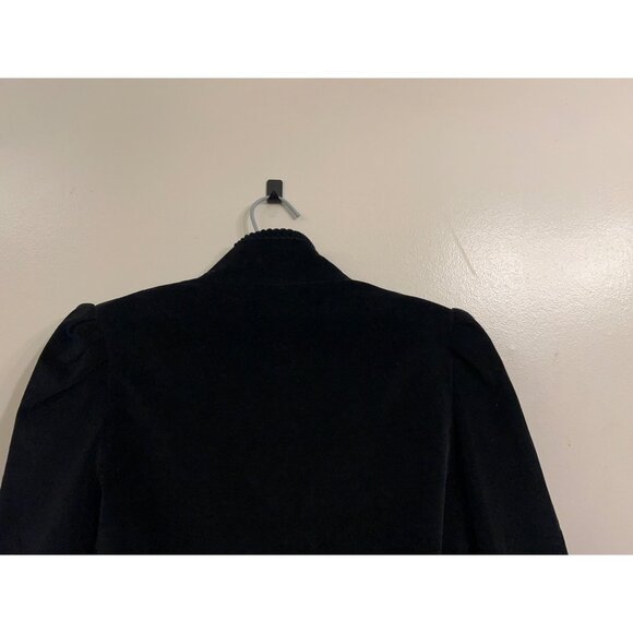 Vintage Black Velvet  Jacket Sz 11/12 Open  Front Braided Trim Lined Blazer Form - Picture 14 of 15